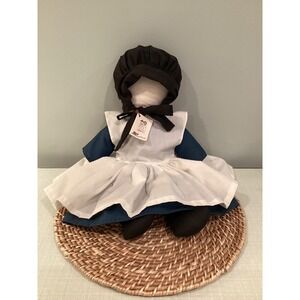 Amish Doll Faceless Black Bonnet Blue Dress White Apron Folk Art - NWT
